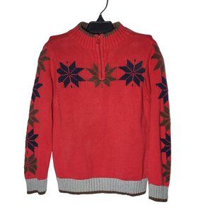 Hanna Andersson Kids Red Quarter Zip Snowflake Sweater 6-7 Holiday Christmas